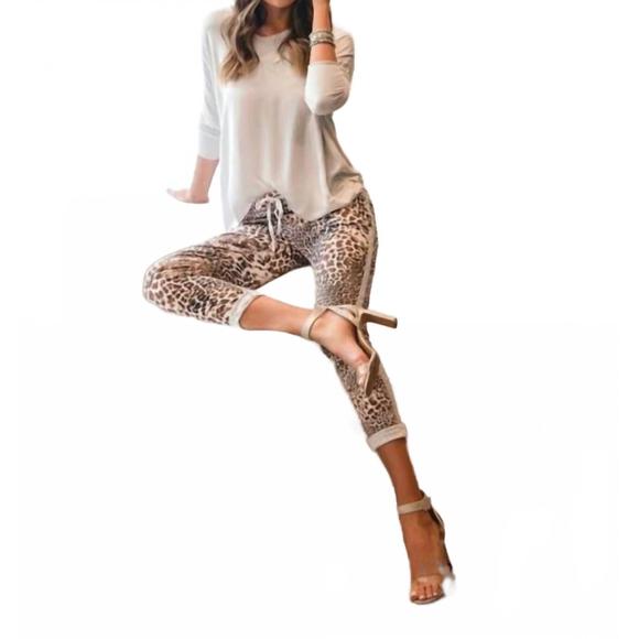 NEW VENTI6 martina animal print side silver stripe joggers in multi - Picture 3 of 4